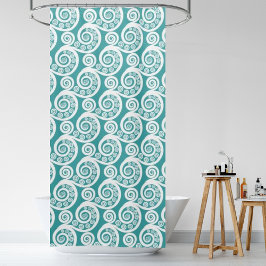 Cortina De Ducha Cursos de hojas de hierro blanco y turquesa vintag