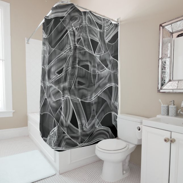 Cortina De Ducha Curvas en cinta gris, líneas de relieve contrastad (In situ)