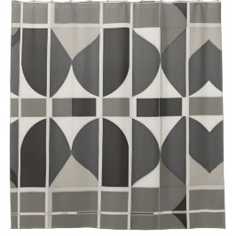 Cortina De Ducha Curvas geométricas modernas en gris y blanco
