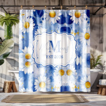 Custom Blue Watercolor Daisy Monogram Decor