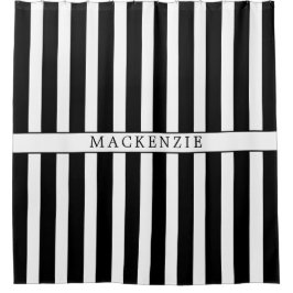 Cortina De Ducha Custom Name Black and White Vertical Striped