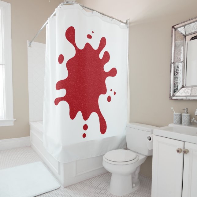 Cortina De Ducha Custom Tomato Red Splatter Graphic Curtain (In situ)