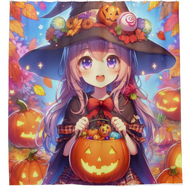 Cortina De Ducha Cute Anime Halloween Witch (Anverso)