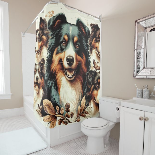 Cortina De Ducha Cute Australian Shepherd Painting (In situ)