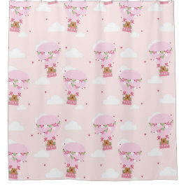 Cortina De Ducha Cute Capybara Pink Hot Air Balloon 