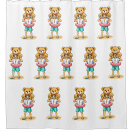 Cortina De Ducha Cute Cartoon Man with Giant Teddy Bear Summer Fun