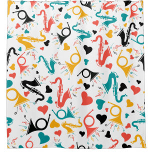 Cortina De Ducha Cute Colorful Musical Instruments Hearts Pattern