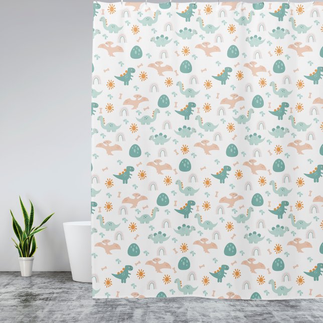 Cortina De Ducha Cute Dino Adventure Pattern Niños Baño Decoración (Subido por el creador)