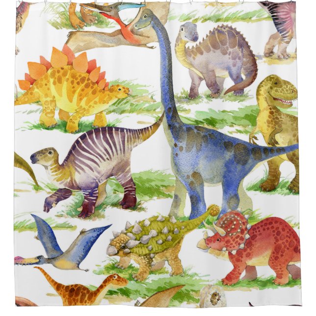 Cortina De Ducha Cute Dinosaurios Acuarela Arte Sin Marea (Anverso)