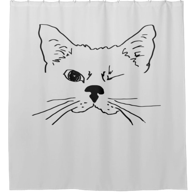 Cortina De Ducha Cute Divertido Winking Cat Dibujar arte animal (Anverso)