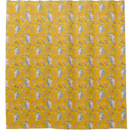 Cortina De Ducha Cute Dog Podenco y Galgo Floral Mustard