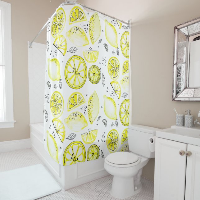 Cortina De Ducha Cute Fresco Verano Citrus Lemon Doodle Amarillo (In situ)