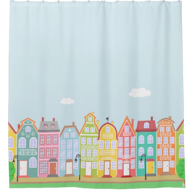 Cortina De Ducha Cute Houses Medieval Town Shower Curtain (Anverso)