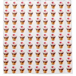 Cortina De Ducha Cute Ice Cream Cone Pattern with Red Heart