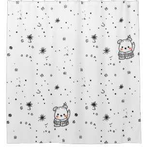 Cortina De Ducha Cute Oso Polar Copo de Nieve de Invierno