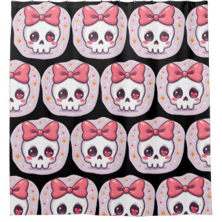 Cortina De Ducha Cute Pastel Goth Skull with Bow