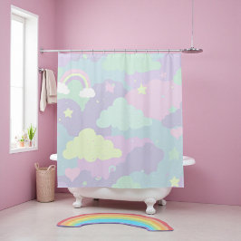 Cortina De Ducha Cute Pastel Whimsical Pattern Divertido Nube Girat
