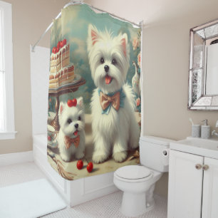 Cortina De Ducha Cute pintura maltesa de cachorros