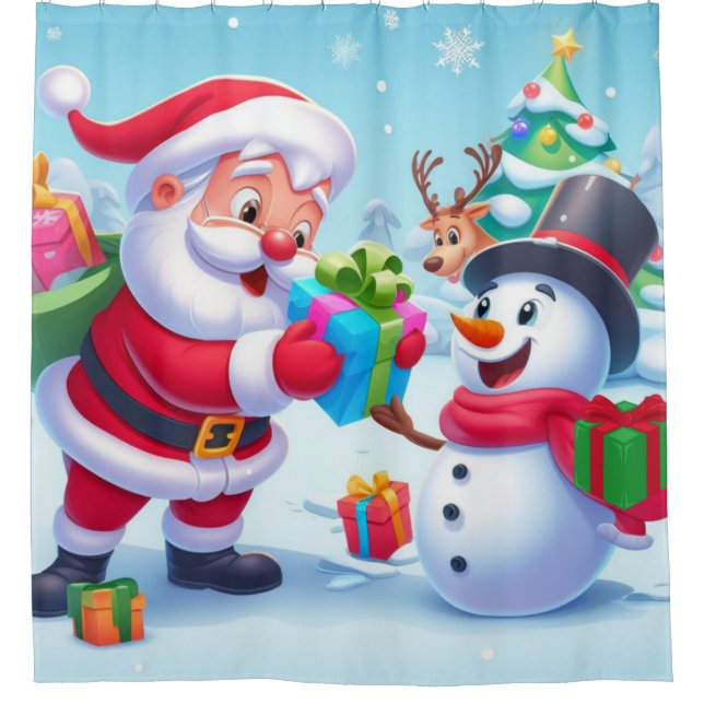 Cortina De Ducha Cute Santa y Snowman (Anverso)