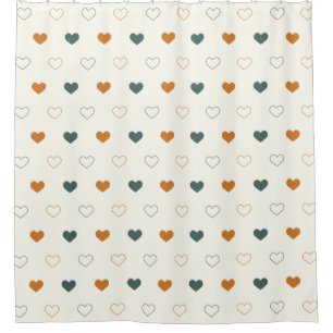 Cortina De Ducha Cute Simple Heart Pattern Naranja Crema Verde
