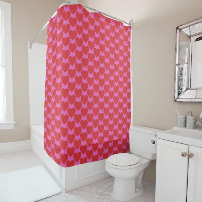 Cortina De Ducha Cute Valentine's Day Pink and Red Heart Pattern (In situ)