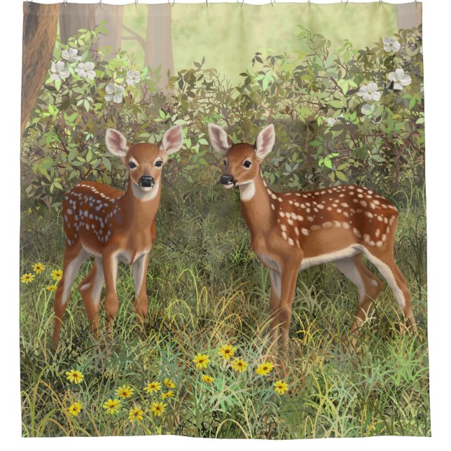 Cortina De Ducha Cute Whitetail Deer Twin Fawns (Anverso)