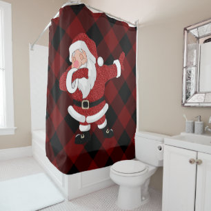 Cortina De Ducha Dabbing Red Plaid Santa Claus   Búfalo Rústico div
