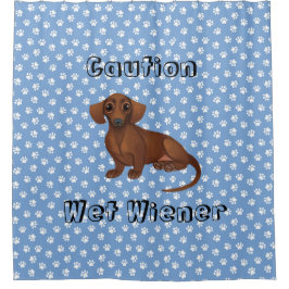 Cortina de ducha Dachshund azul y blanco