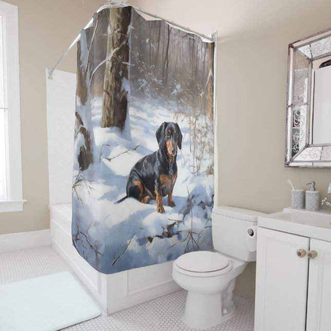 Cortina De Ducha Dachshund Deja que nieve Navidad (In situ)