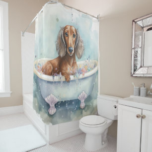 Cortina De Ducha Dachshund En La Bañera Watercolor Perro Arte