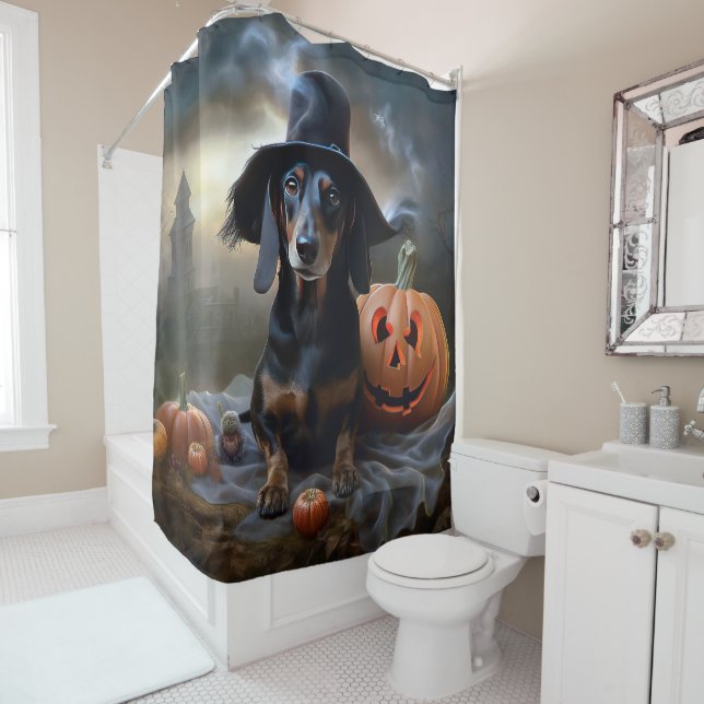 Cortina De Ducha Dachshund Halloween Aterrador (In situ)