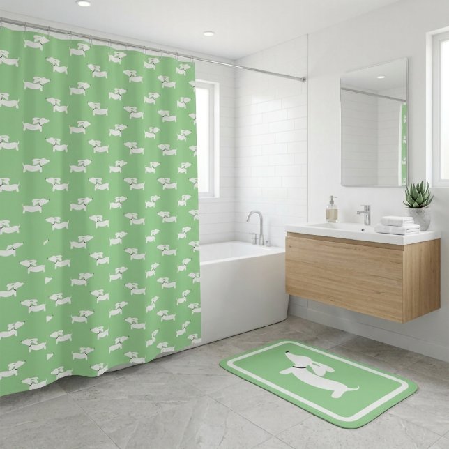 Cortina de ducha Dachshund Verde Doxie Baño (Dachshund bathroom decor - green, blue, purple, pink or gray)