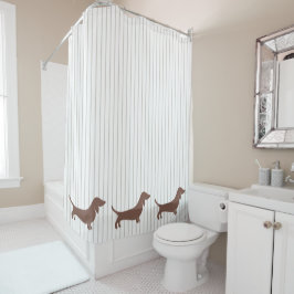 Cortina De Ducha Dachshunds marrones en rayas beiges