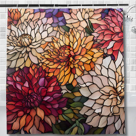Cortina De Ducha Dahlia de Vidrio Emplomado Floral Tonos Joya