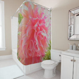 Cortina De Ducha Dahlia decorativa elegante de coral y rosa