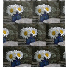Cortina De Ducha Daisies En Un Pozo De Tinta De Cobalto
