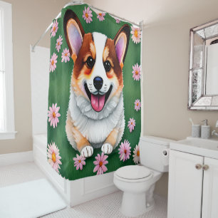 Cortina De Ducha Daisies y Corgi