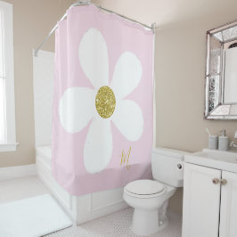 Cortina De Ducha Daisy Pink White Simple Floral Gold Personal
