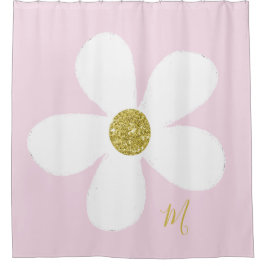 Cortina De Ducha Daisy Pink White Simple Floral Gold Personal