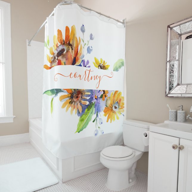 Cortina De Ducha Dalias en acuarela personalizadas  (In situ)