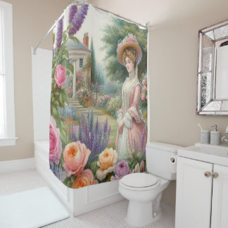 Cortina De Ducha Dama victoriana vintage decoupage de jardín floral