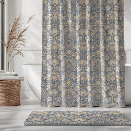 Cortina De Ducha Damasceno Botánico Crema Pizarra Azul Beige