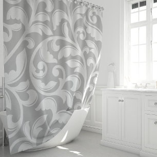 Cortina De Ducha Damasco Gris Floral Enredadera