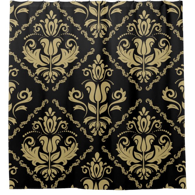 Cortina De Ducha Damask Black Gold: Ornamento clásico. (Anverso)