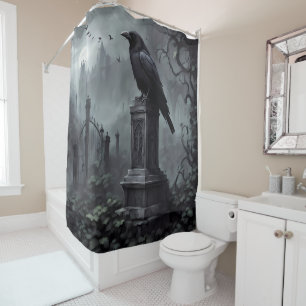 Cortina De Ducha Dark Moody Gothic Crow - Decoración De Baño Atract