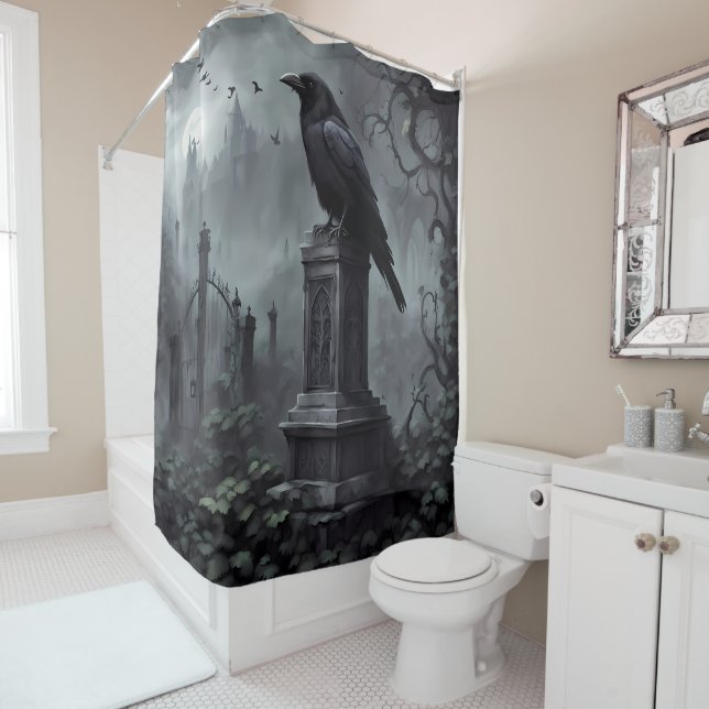 Cortina De Ducha Dark Moody Gothic Crow - Decoración De Baño Atract (In situ)