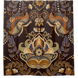 Cortina De Ducha Dark Paisley: Indio floral sin soldadura.
