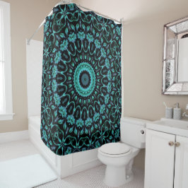 Cortina De Ducha Dark Teal Floral Noir Mandala