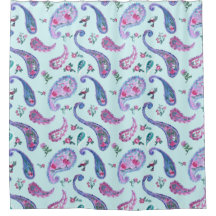 Cortina de ducha de acuarela aqua paisley lavanda