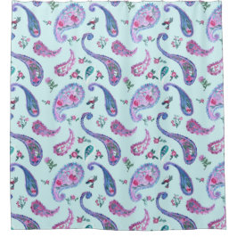 Cortina de ducha de acuarela aqua paisley lavanda